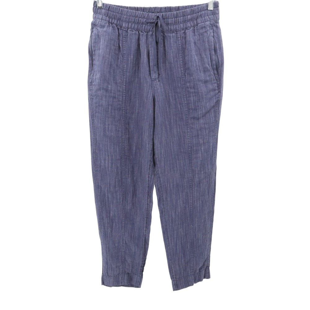 Athleta Linen Ankle Pants Relaxed Drawstring Blue Petite Small - Picture 2 of 7